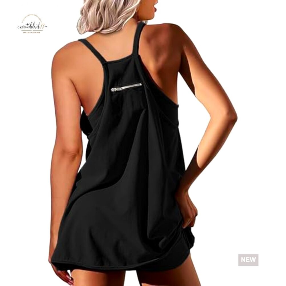 Sleeveless Mini Dress with Built-in Shorts, Cotton Spandex, Athletic Casual - Picture 5 of 7